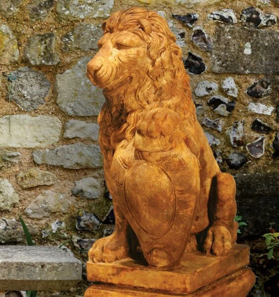 Lion with Left Shield Garden Statue - Image 2