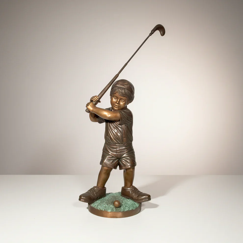 Little Golfer in Dad’s Shoes Bronze Sculpture - Image 2