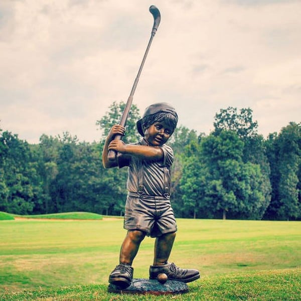 Little Golfer in Dad’s Shoes Bronze Sculpture - Image 3