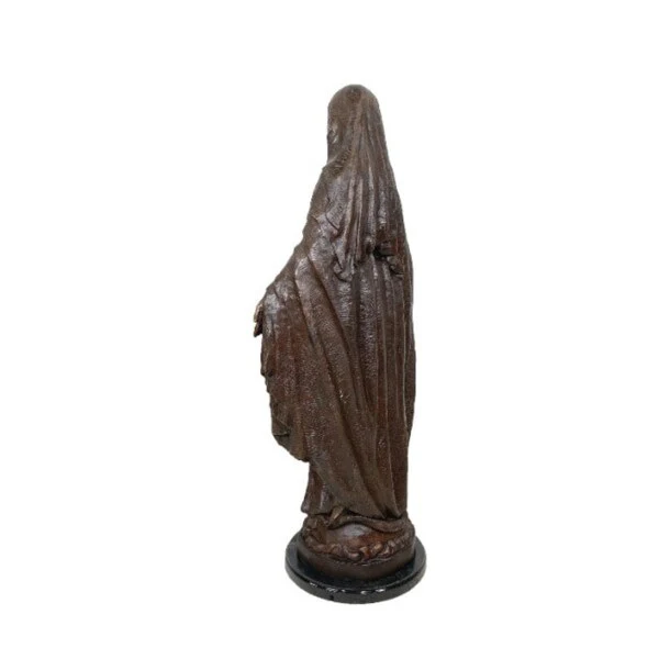 Madonna with Marble Base Bronze Statue - Image 4