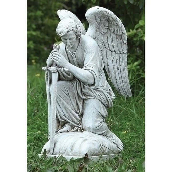 Male Angel Kneeling with Sword Garden Statue - Image 2