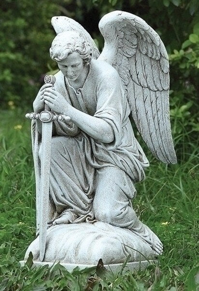 Male Angel Kneeling with Sword Garden Statue - Image 3