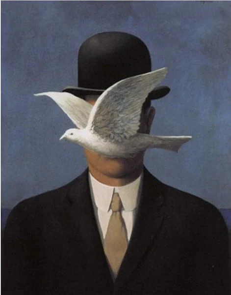Man in a Bowler Hat with Dove by Magritte Statue - Image 3