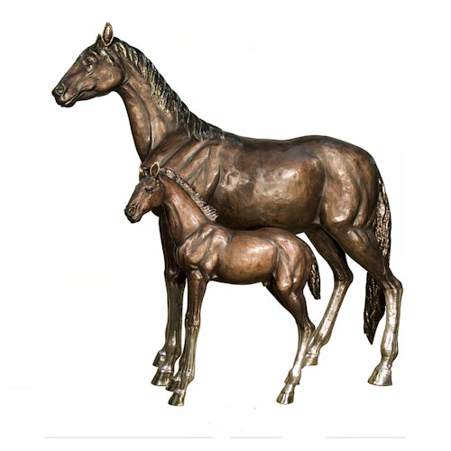 Mare And Colt Horses Life-sized Bronze Sculptures