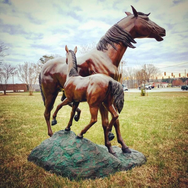 Mare and Foal Life Size Bronze Horse Pair