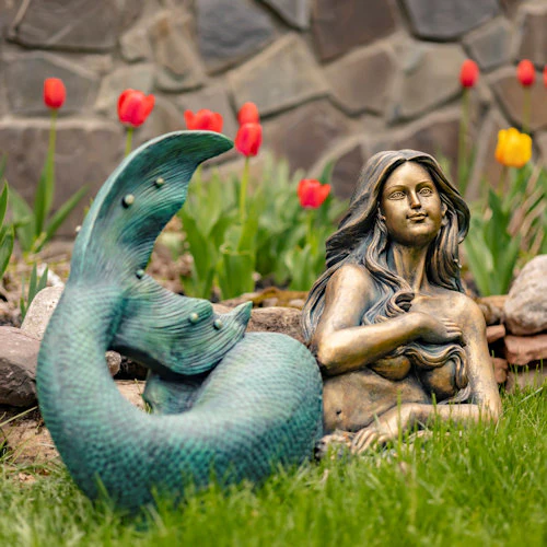 Mermaid Laying in Repose Garden Sculpture - Image 4