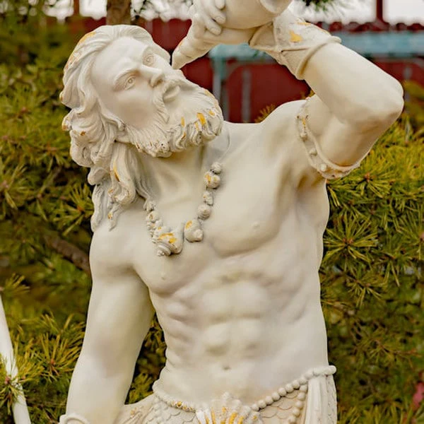 Merman Garden Statue Blowing in Conch Shell 52" High - Image 6