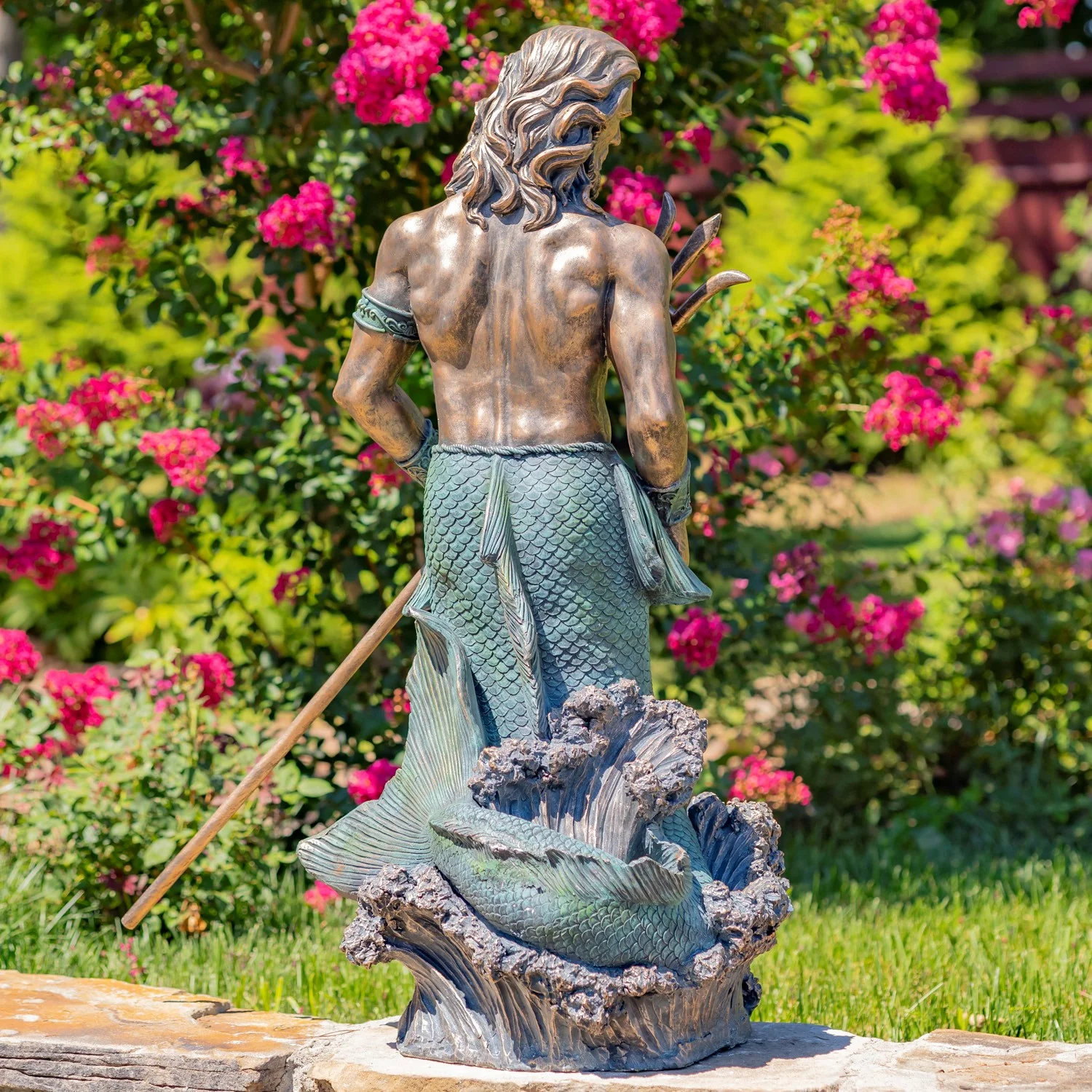Merman Neptune Garden Statue Holding Trident 50" High - Image 4