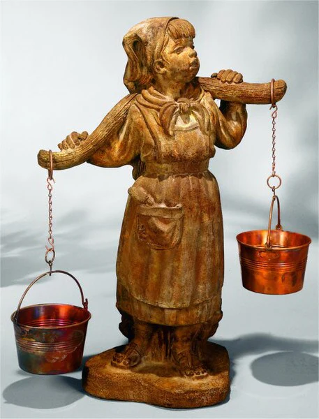 Milkmaid Planter With Copper Pails Statue