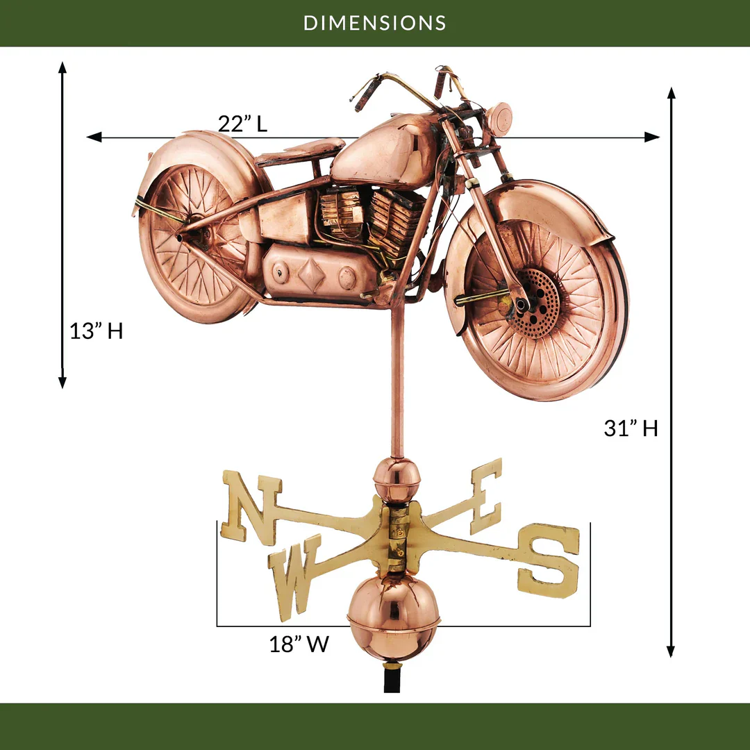 Motorcycle Sculptural Weathervane 31" High - Image 2