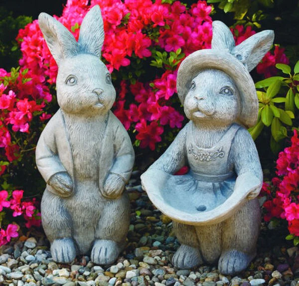 Mr. & Mrs. Bunny Cement Garden Statues