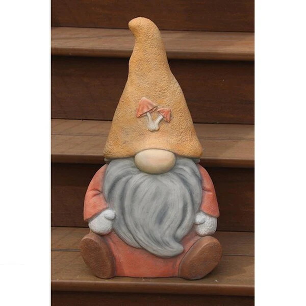Mushroom Cement Garden Gnome 21" Statue