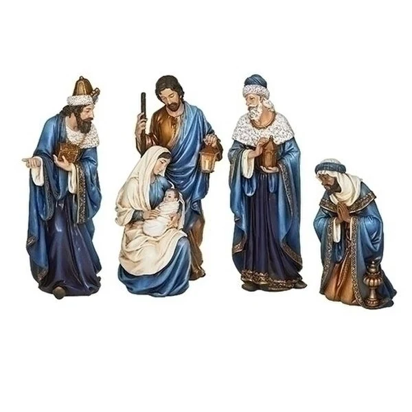 Nativity Set of 4 figurines Gold and Blue Statues