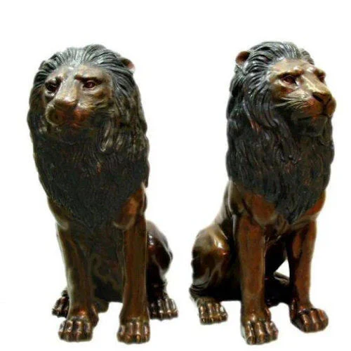 Noble Sitting Set of Lions Statues in Bronze 49 Inches tall - Image 2