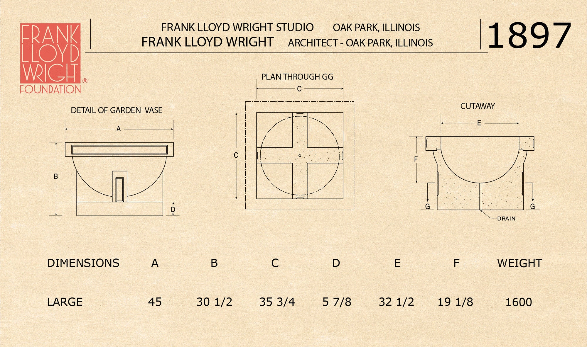 Frank Lloyd Wright Oak Park Studio Architectural Vase Large - Image 3