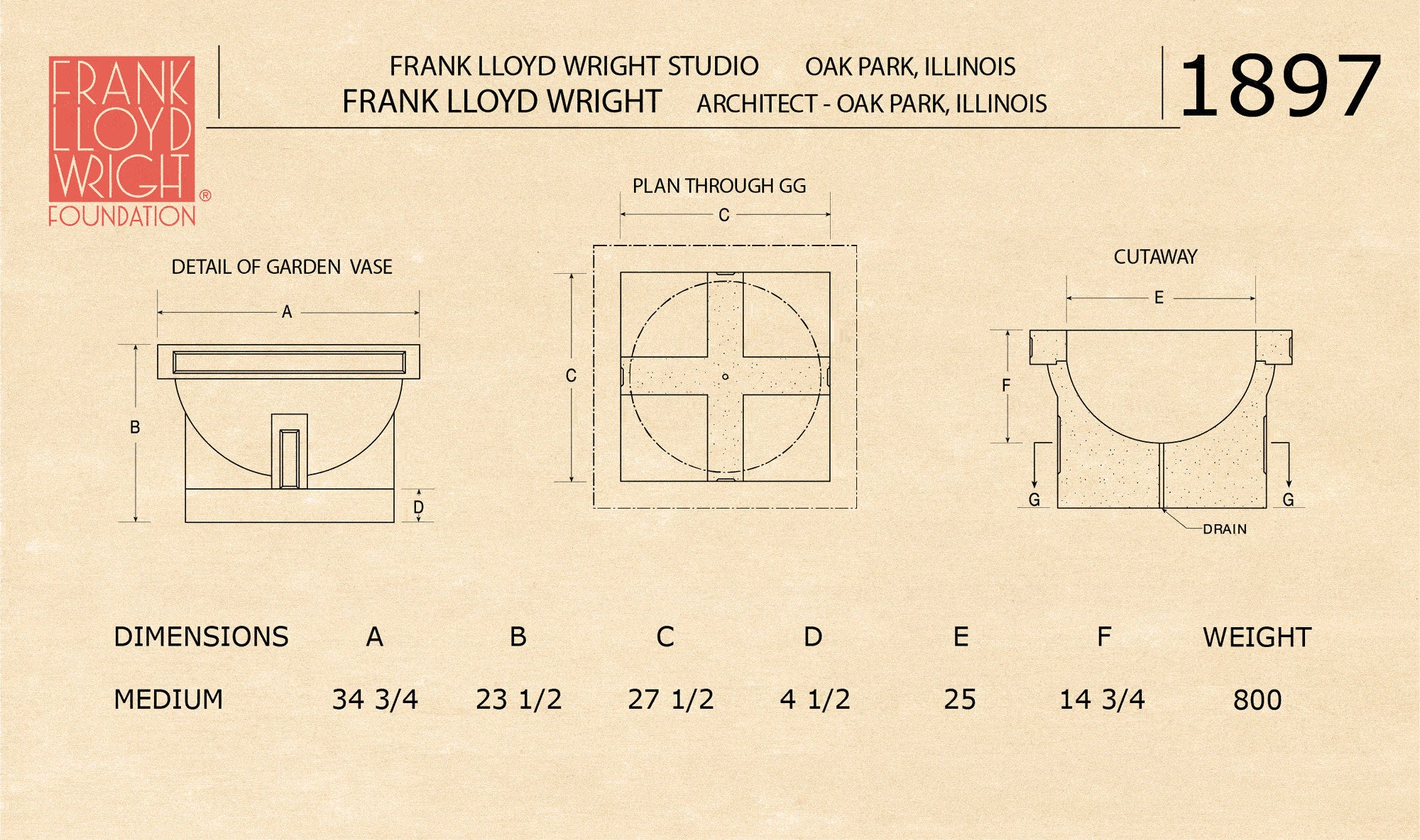 Frank Lloyd Wright Oak Park Studio Architectural Vase Medium - Image 3