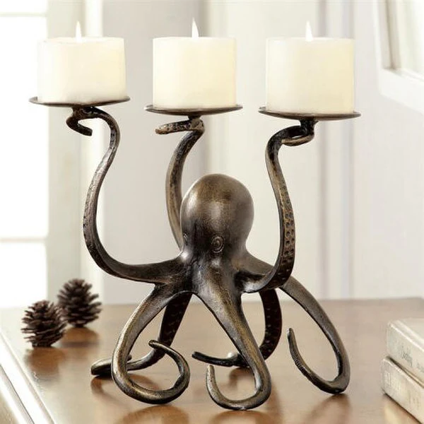 Octopus Pillar Trio Candle Holder Sculpture