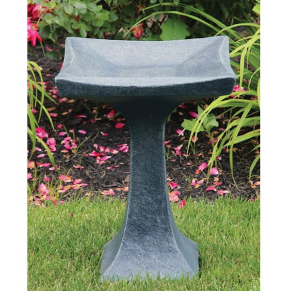 One Piece Scooped Birdbath Cast Stone 22" Tall