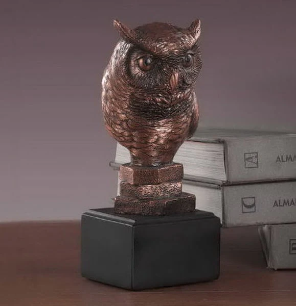 Owl Bust on Base Statue 8" High
