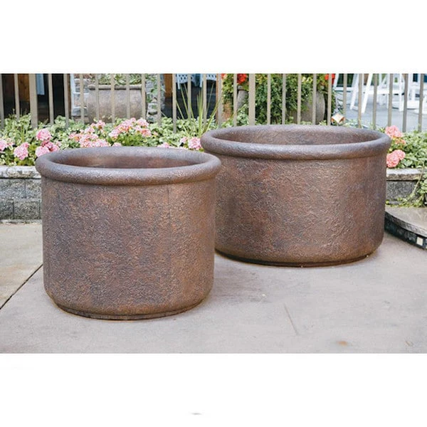 Pair of Urban Round Cement Planters 30" Tall