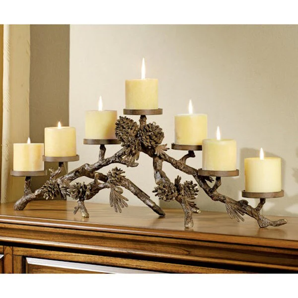 Pine Cone Mantle Piece Candle Holder