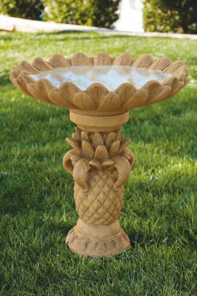 Pineapple Leaves Bird Bath 31" High