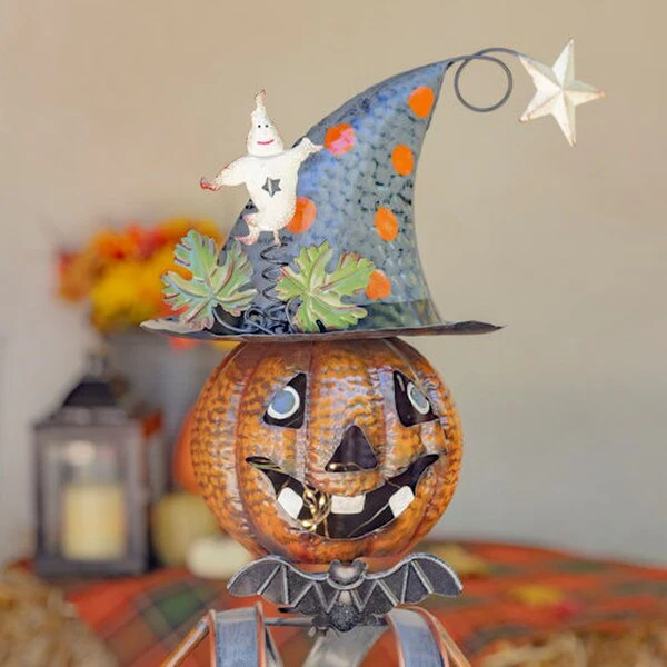 Pumpkin Witch with Owl Candy Holder Statue - Image 6