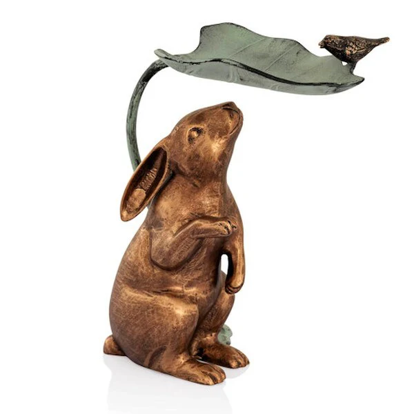 Rabbit Bird on Leaf Feeder Sculpture