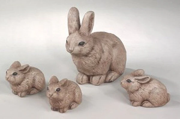 Rabbit Family Set Of Four Statues and Three Bunnies Colored - Image 2
