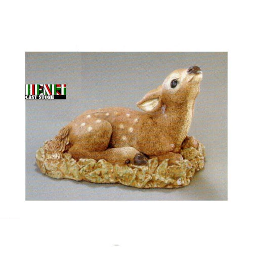Reclining Fawn Looking Up Deer Garden Statue