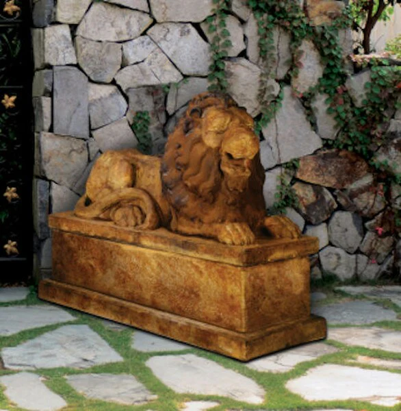 Royal Reclining Lion Left & Pedestal
