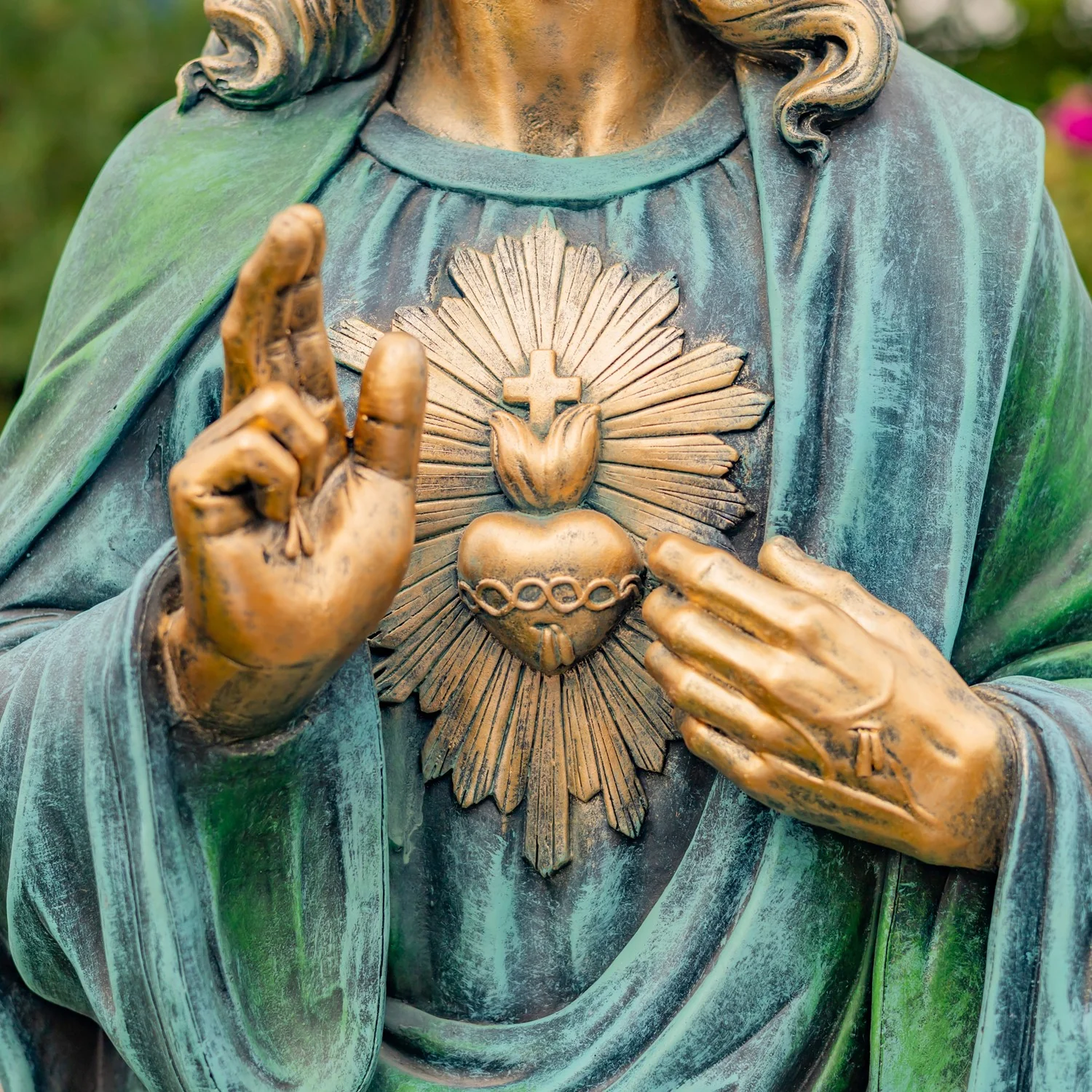 Sacred Heart of Jesus Garden Statue 48" High Antique Bronze - Image 4