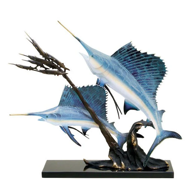 Sailfish Going After Ballyhoo Sculpture