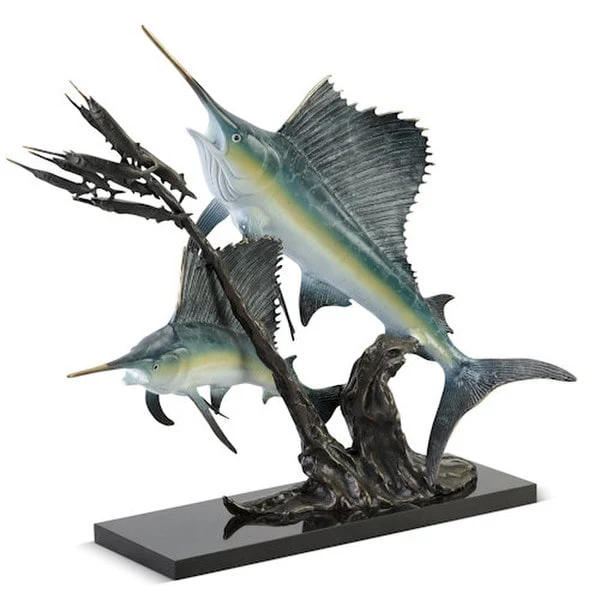 Sailfish Going After Ballyhoo Sculpture - Image 3