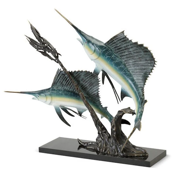 Sailfish Going After Ballyhoo Sculpture - Image 4