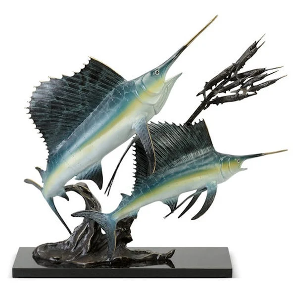 Sailfish Going After Ballyhoo Sculpture - Image 5