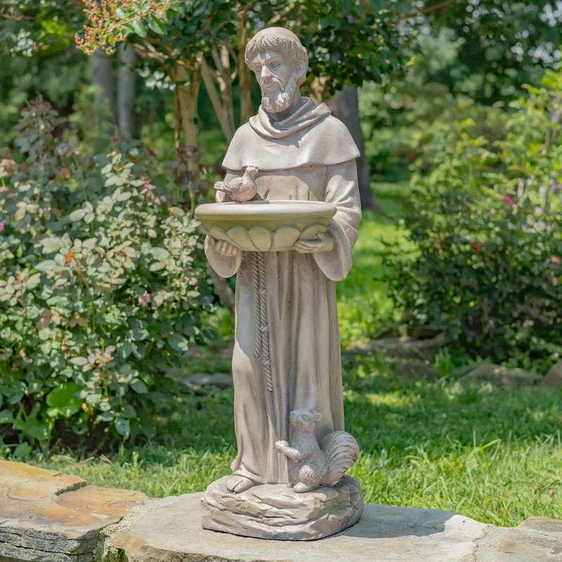 Saint Francis with Birdbath Garden Statue – 36” Tall
