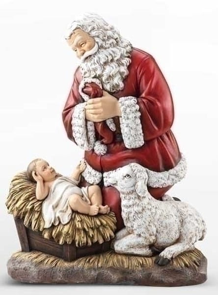Santa Kneeling over Christ Child Statue Large