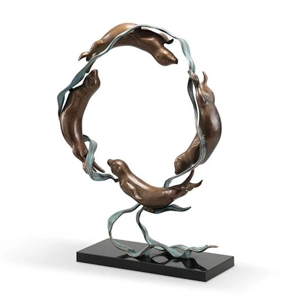 Sea Otter Spectacle Sculpture on Marble Base 19" High - Image 3