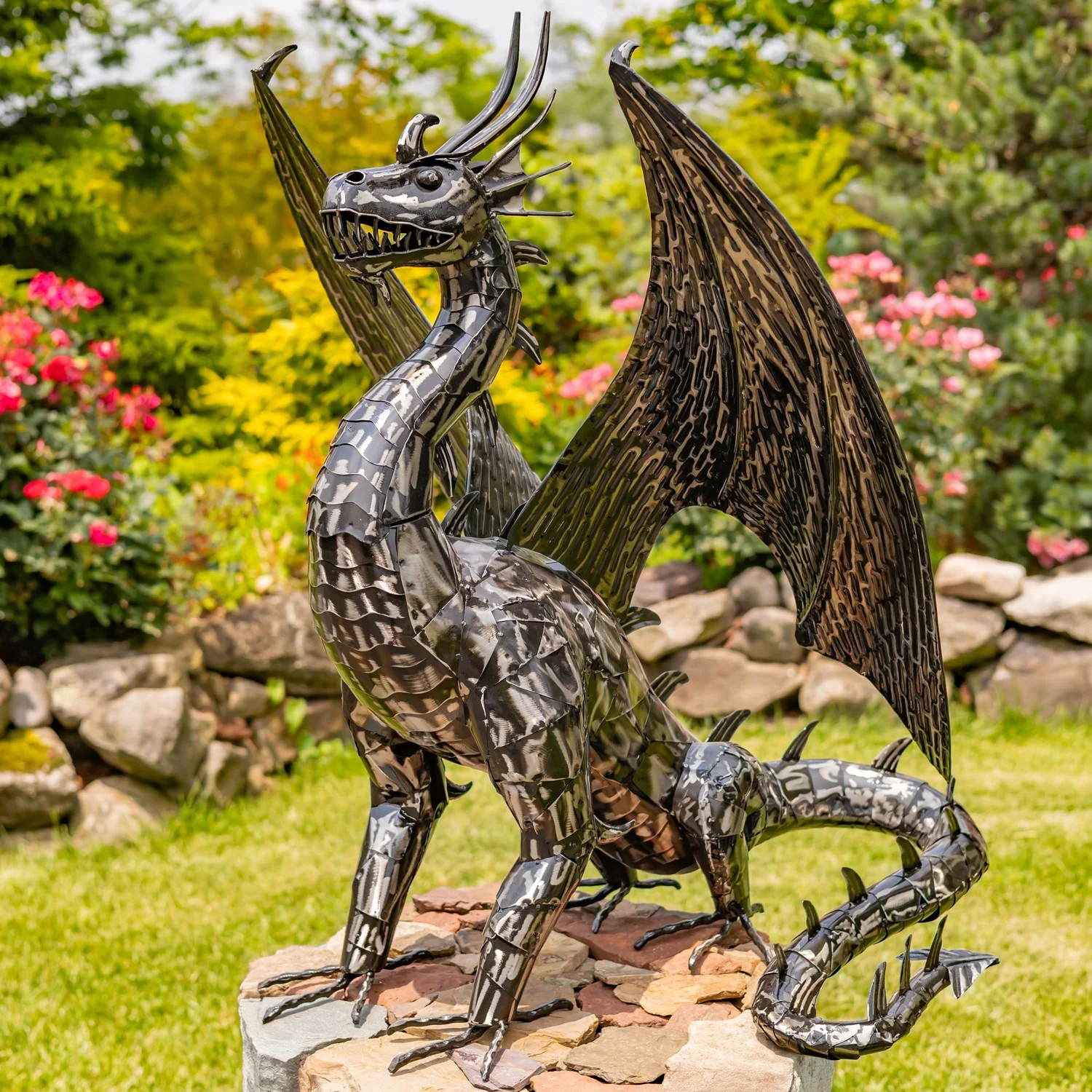 Shadowforged Guardian Metal Dragon Garden Sculpture
