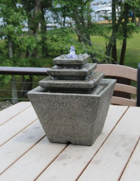 Squared Tiered Cement Garden Fountain 13" High - Image 2