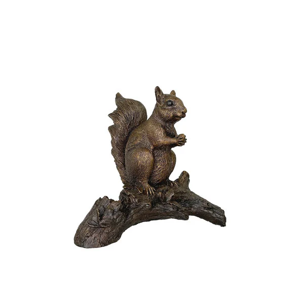 Squirrel on Log Bronze Statue