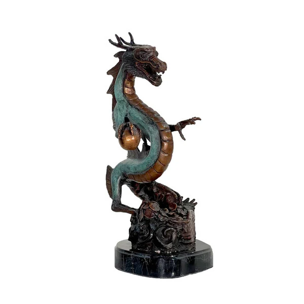 Standing Dragon Bronze Statue on Marble Base