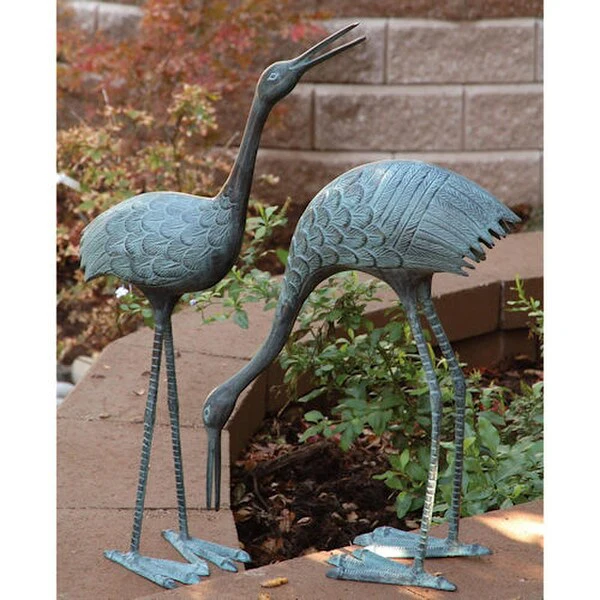 Stately Garden Cranes Brass Statues