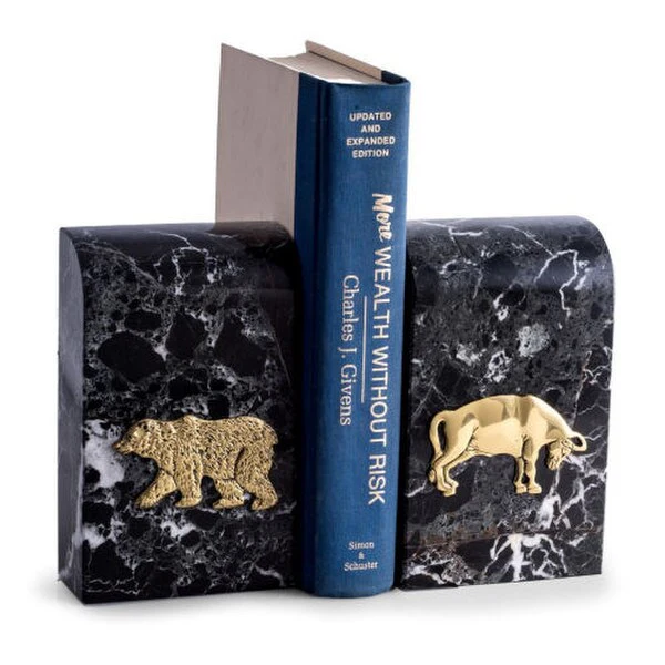 Stock Market Bear  Bull Bookends, Marble