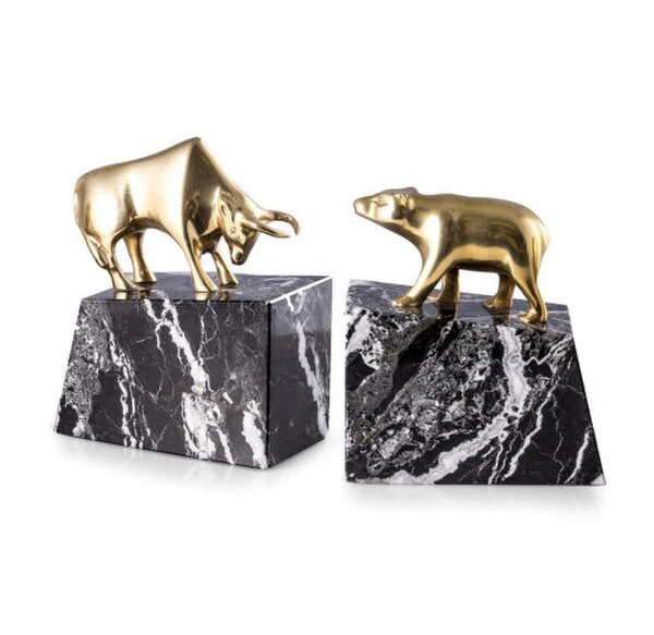 Stock Market Brass & Marble Bookends