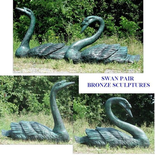 Swan Pair Bronze Sculptures - Image 3