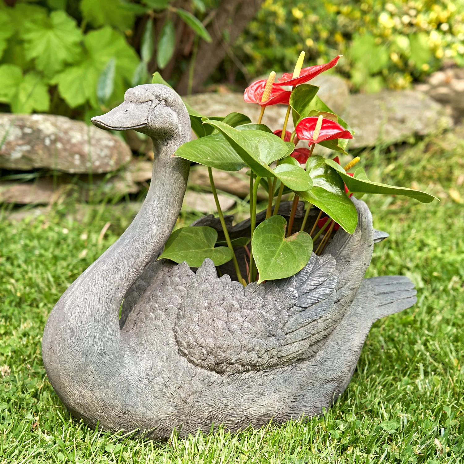 Swan Planters Set Head Up and Head Down Statues - Image 5
