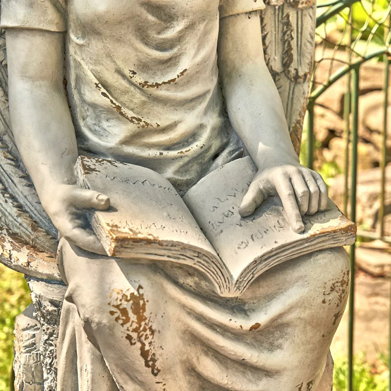 Tall Sitting Angel Reading Book Statue – 46" Antique Grey - Image 4