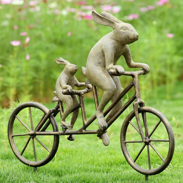 Tandem Bicycle Bunnies Garden Sculpture